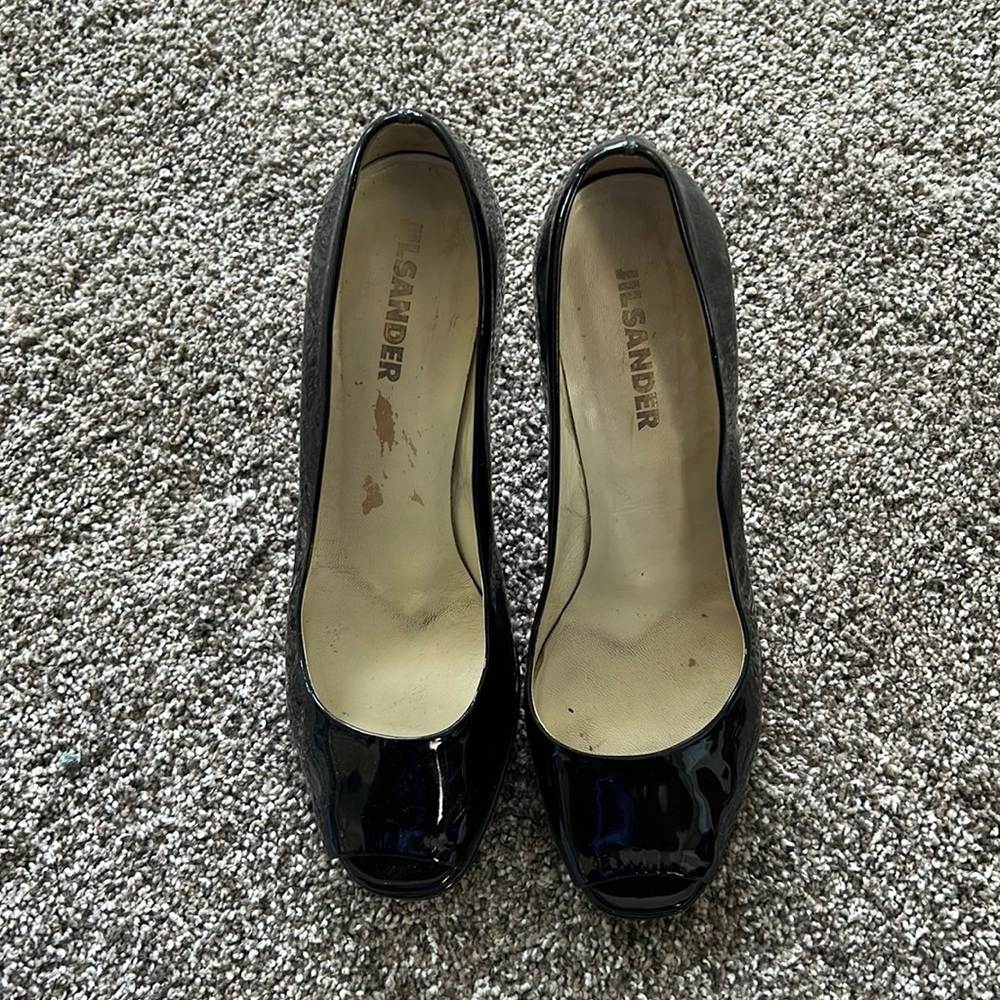 Black patent leather heels